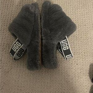 UGG Charcoal Fluffy Slides